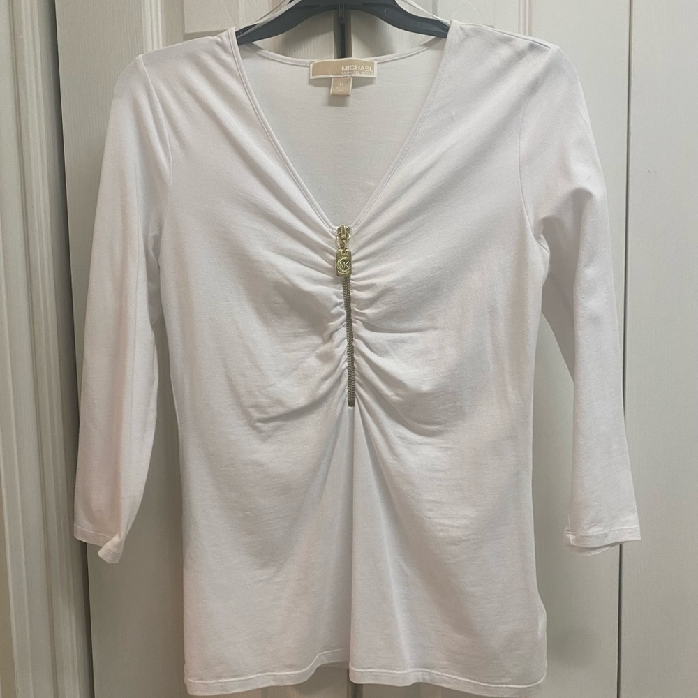 Michael Kors Cream Ruched Embellished Blouse